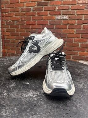 True Religion Silver and Black Men's Chunky Runner Sneakers size 10